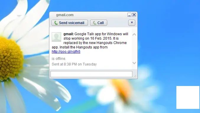 穀歌將於2015年2月16日終止對Windows版本的Google Talk程式之支援。