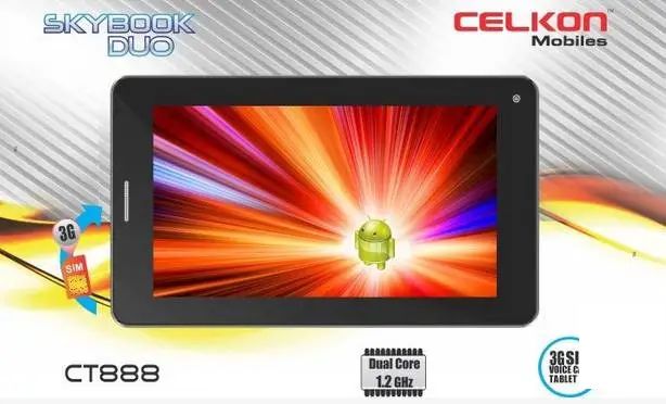 Celkon CT-888 平板，螢幕大小為 7 英寸，電池容量 3500mAh，售價為 7,999 印尼盾