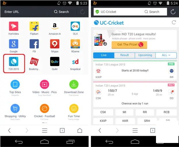 UC Browser For Android 添加對於活躍追蹤 IPL 2015 的支援